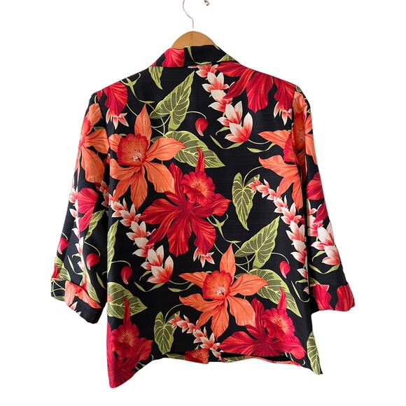 Vintage Silkland Floral Hibiscus print silk blazer M - Picture 2 of 5